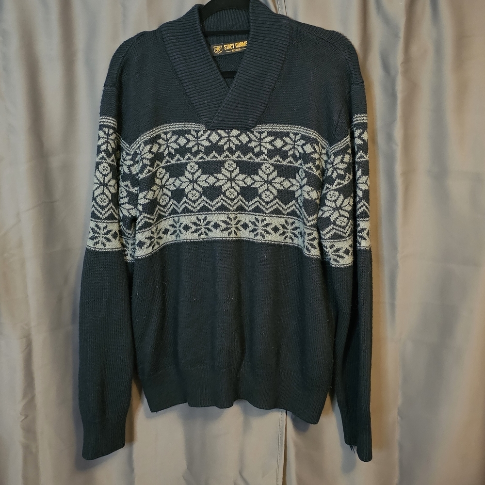 Stacy Adams 2XL 100% Acrylic Men's Pull Over Navy Blue and Gray Sweater